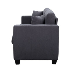 Sofa, 3-Seat, Gray Teddy Fabric, Square Arms, Black Legs