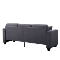 Sofa, 3-Seat, Gray Teddy Fabric, Square Arms, Black Legs