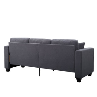 Sofa, 3-Seat, Gray Teddy Fabric, Square Arms, Black Legs