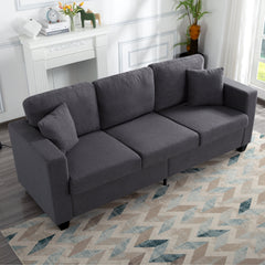 Sofa, 3-Seat, Gray Teddy Fabric, Square Arms, Black Legs