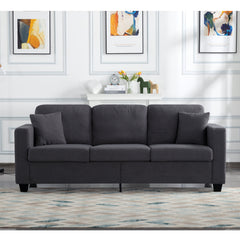 Sofa, 3-Seat, Gray Teddy Fabric, Square Arms, Black Legs
