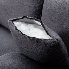 Sofa, 3-Seat, Gray Teddy Fabric, Square Arms, Black Legs