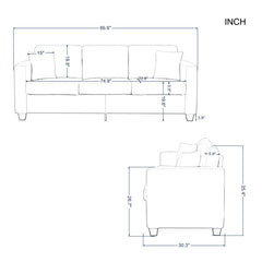 Sofa, 3-Seat, Gray Teddy Fabric, Square Arms, Black Legs