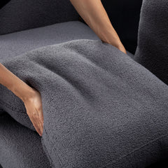 Sofa, 3-Seat, Gray Teddy Fabric, Square Arms, Black Legs