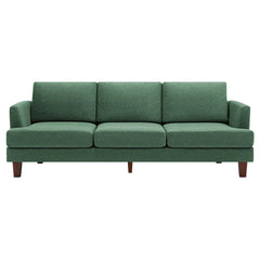 Sofa, 3-Seat, Green Cotton Blend with Dark Brown Wood Legs