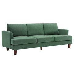 Sofa, 3-Seat, Green Cotton Blend with Dark Brown Wood Legs