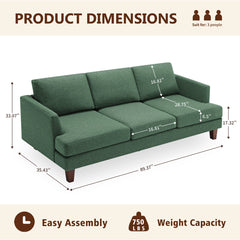 Sofa, 3-Seat, Green Cotton Blend with Dark Brown Wood Legs