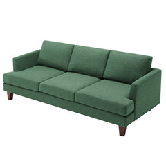 Sofa, 3-Seat, Green Cotton Blend with Dark Brown Wood Legs