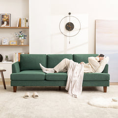 Sofa, 3-Seat, Green Cotton Blend with Dark Brown Wood Legs
