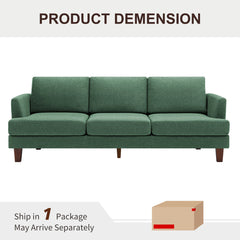 Sofa, 3-Seat, Green Cotton Blend with Dark Brown Wood Legs