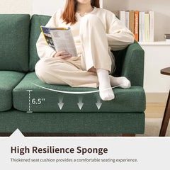 Sofa, 3-Seat, Green Cotton Blend with Dark Brown Wood Legs