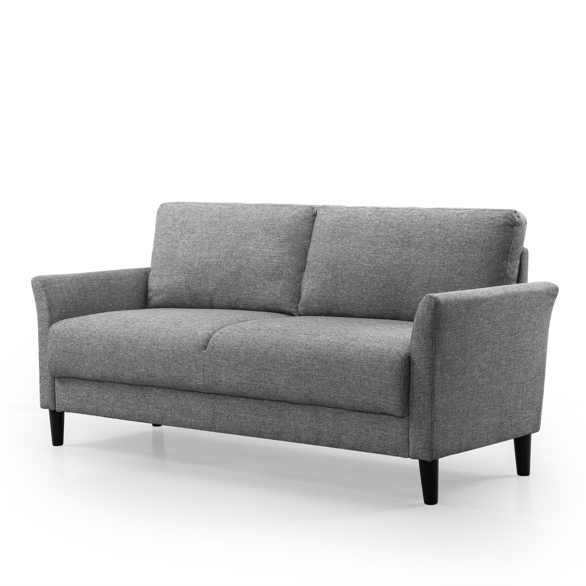 Sofa, 3-Seat, Light Gray Polyester with Black Wood Legs