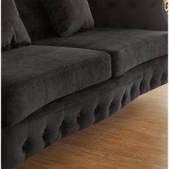 Sofa, 3-Seater, Black Velvet, Chesterfield Style, Metal Legs