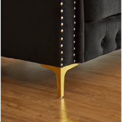 Sofa, 3-Seater, Black Velvet, Chesterfield Style, Metal Legs