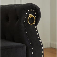 Sofa, 3-Seater, Black Velvet, Chesterfield Style, Metal Legs