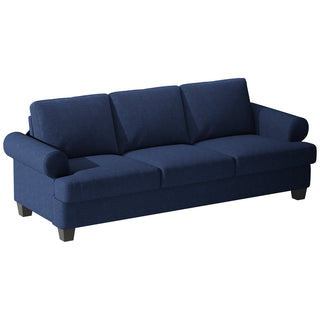 Sofa, 3-Seater, Blue Linen with Rolled Arms