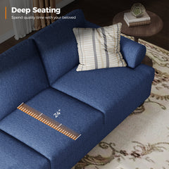 Sofa, 3-Seater, Blue Linen with Rolled Arms