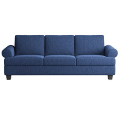 Sofa, 3-Seater, Blue Linen with Rolled Arms