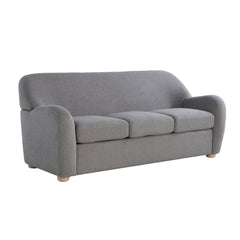 Sofa, 3-Seater, Gray Polyester Upholstery, Natural Wood Legs