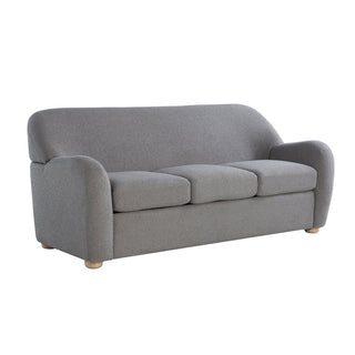 Sofa, 3-Seater, Gray Polyester Upholstery, Natural Wood Legs