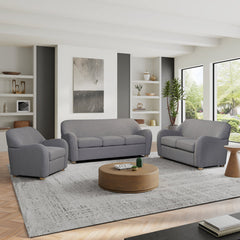 Sofa, 3-Seater, Gray Polyester Upholstery, Natural Wood Legs