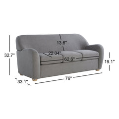 Sofa, 3-Seater, Gray Polyester Upholstery, Natural Wood Legs