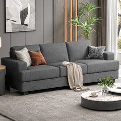 Sofa, 3-Seater, Gray Polyester with Square Arms and Black Legs