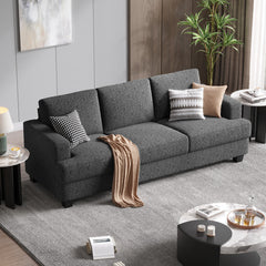Sofa, 3-Seater, Gray Polyester with Square Arms and Black Legs