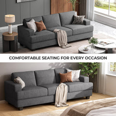 Sofa, 3-Seater, Gray Polyester with Square Arms and Black Legs
