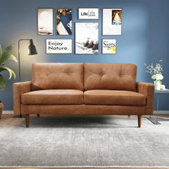 Sofa, 70 Inch, Brown Microfiber, Solid Wood Frame and Legs