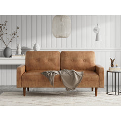 Sofa, 70 Inch, Brown Microfiber, Solid Wood Frame and Legs
