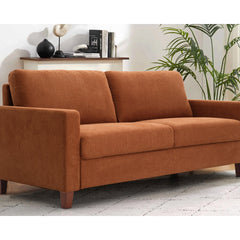 Sofa, 77 in Wide, Orange Polyester with Solid Wood Legs