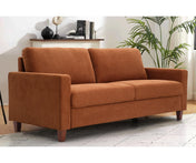 Sofa, 77 in Wide, Orange Polyester with Solid Wood Legs
