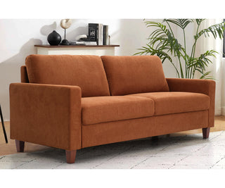 Sofa, 77 in Wide, Orange Polyester with Solid Wood Legs