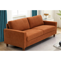 Sofa, 77 in Wide, Orange Polyester with Solid Wood Legs