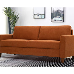 Sofa, 77 in Wide, Orange Polyester with Solid Wood Legs