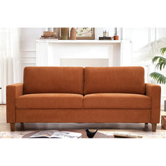 Sofa, 77 in Wide, Orange Polyester with Solid Wood Legs