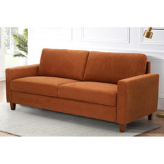 Sofa, 77 in Wide, Orange Polyester with Solid Wood Legs