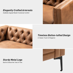 Sofa, 84 in W, Camel Upholstery with Black Metal Legs