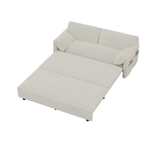 Sofa Bed, Queen Sleeper, Beige Velvet, Metal Frame, Square Arms