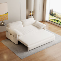 Sofa Bed, Queen Sleeper, Beige Velvet, Metal Frame, Square Arms