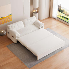 Sofa Bed, Queen Sleeper, Beige Velvet, Metal Frame, Square Arms