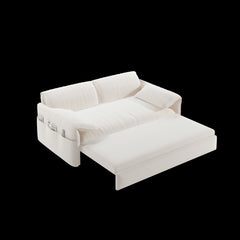 Sofa Bed, Queen Sleeper, Beige Velvet, Metal Frame, Square Arms