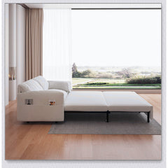 Sofa Bed, Queen Sleeper, Beige Velvet, Metal Frame, Square Arms