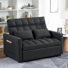 Sofa Bed, Twin Size, Dark Gray Linen, Black Metal Legs