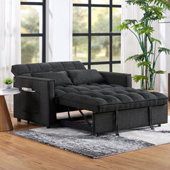 Sofa Bed, Twin Size, Dark Gray Linen, Black Metal Legs