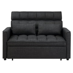 Sofa Bed, Twin Size, Dark Gray Linen, Black Metal Legs