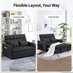 Sofa Bed, Twin Size, Dark Gray Linen, Black Metal Legs