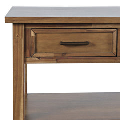 Sofa Console Table, 50 in W, Brown Wood with Drawers and Shelves