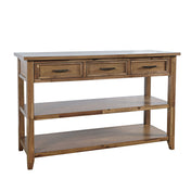 Sofa Console Table, 50 in W, Brown Wood with Drawers and Shelves